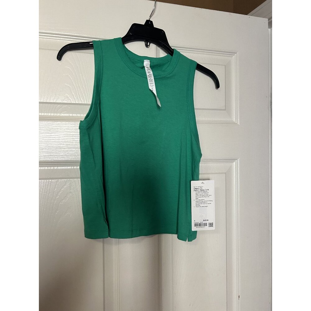 NWT Lululemon Classic Fit Cotton Blend Cropped Tank Green size 4